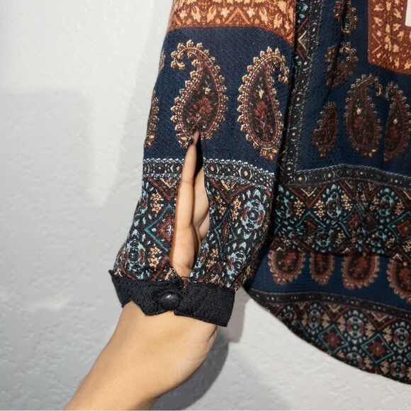 New Gypsy 05 Global Village Paisley Bohemian Blouse Size Medium - Picture 5 of 6